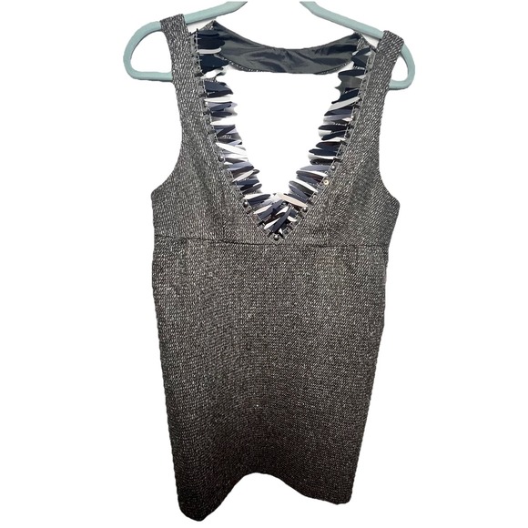 Anna Sui women's  sleeveless tweed sequin Funky fringe mini dress size M gray - Picture 10 of 13